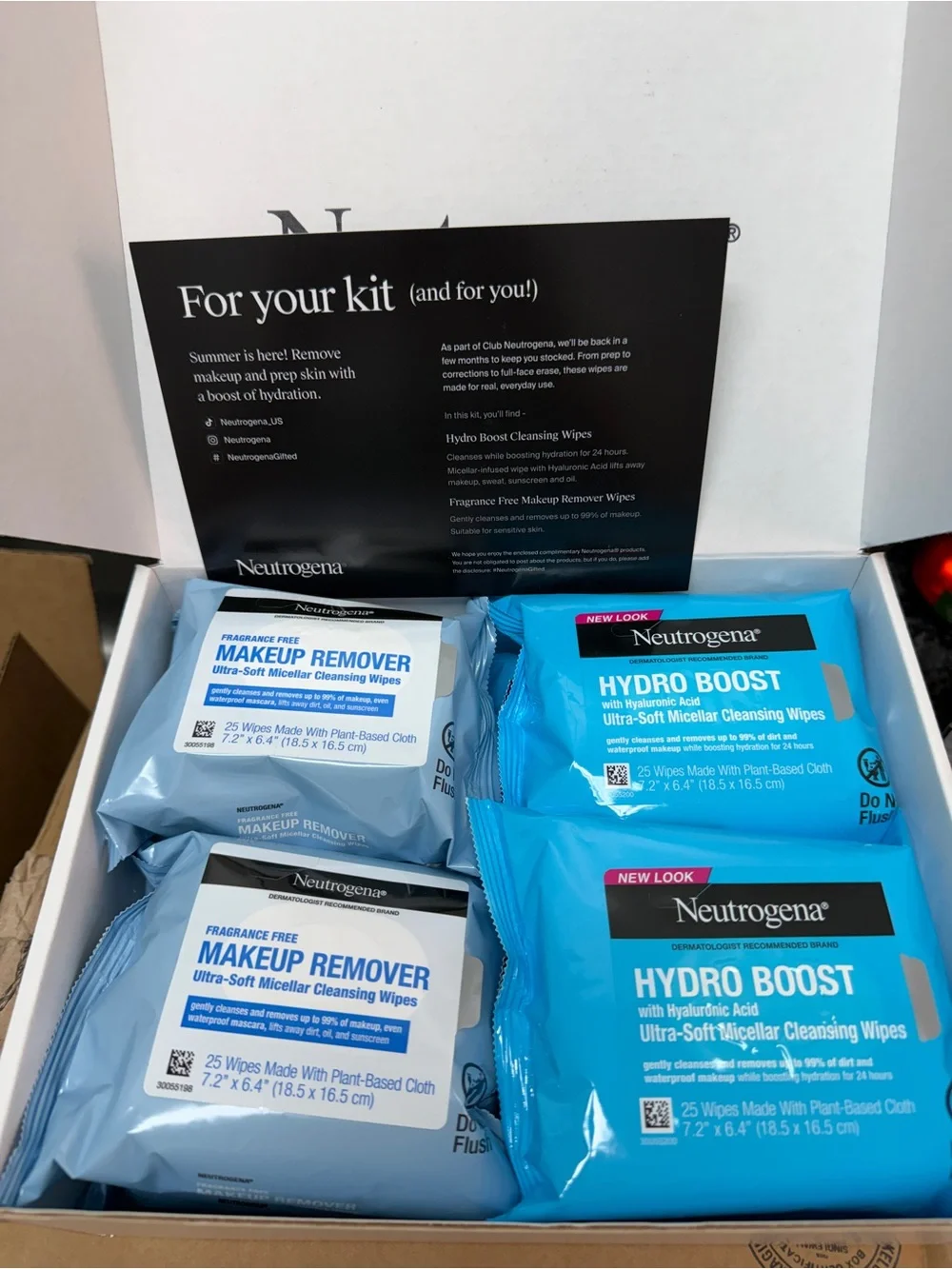 Neutrogena Hydro Boost(4 packs & Makeup Remover Wipes(4 packs)